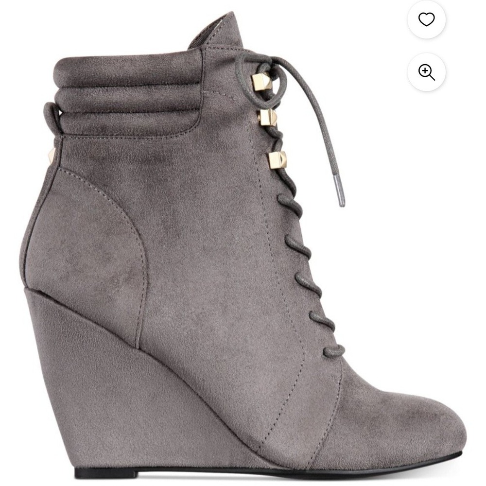 Women’s Gray Suede Wedge Ankle Booties with Lace-Up Front